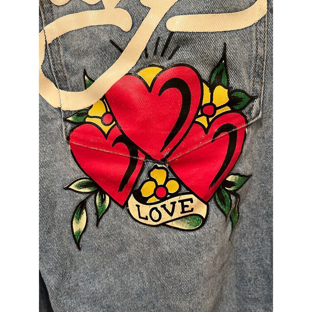 Ed Hardy Baggy Loose Fit Retro Light Jeans Dagger Hearts Embroidered Spellout 32 - Picture 7 of 13